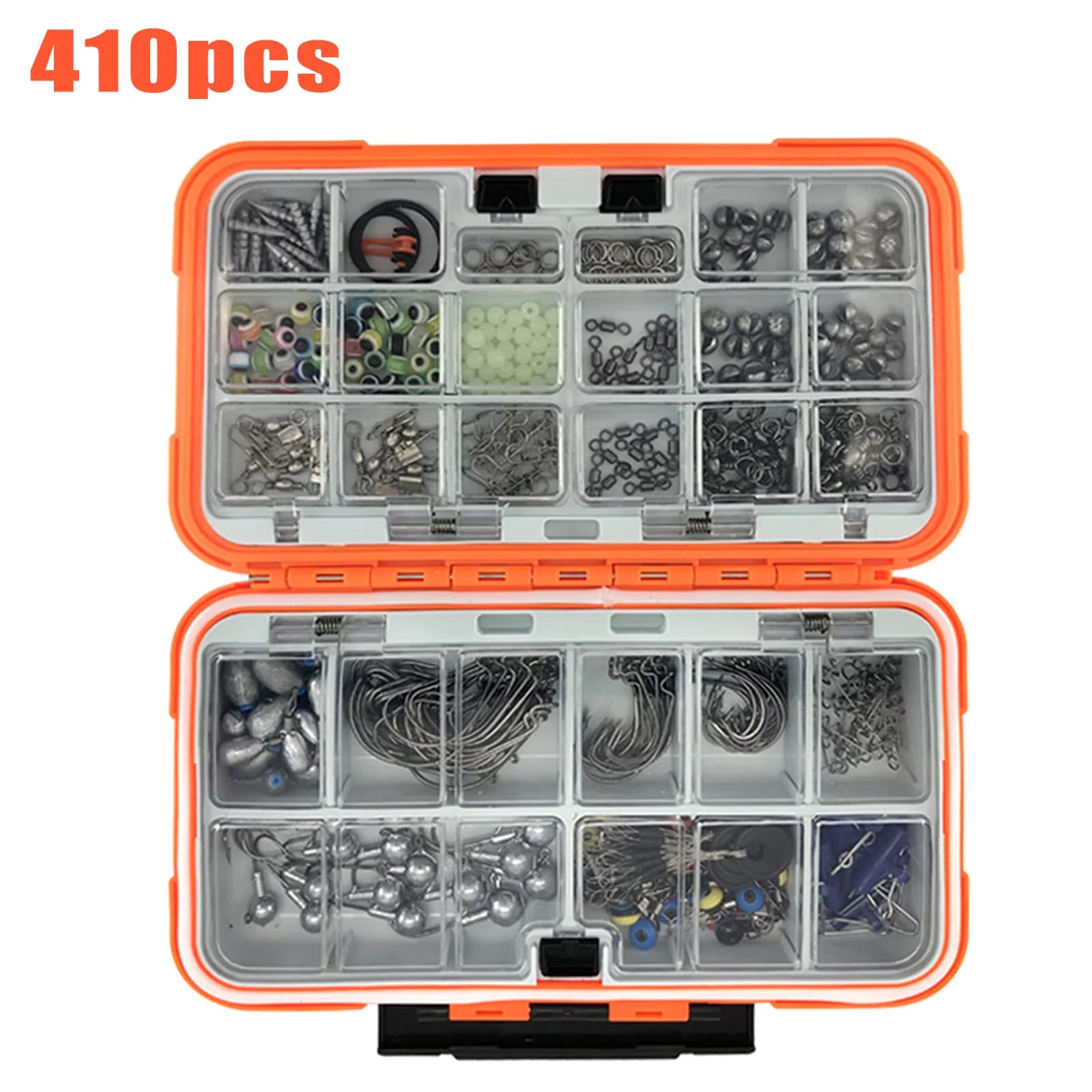 Professional Fishing Kit 410/226/170 Pieces with Tool Box, Spare Parts and Fishing Wheels in Freshwater and Salad (Trota/Branzino)