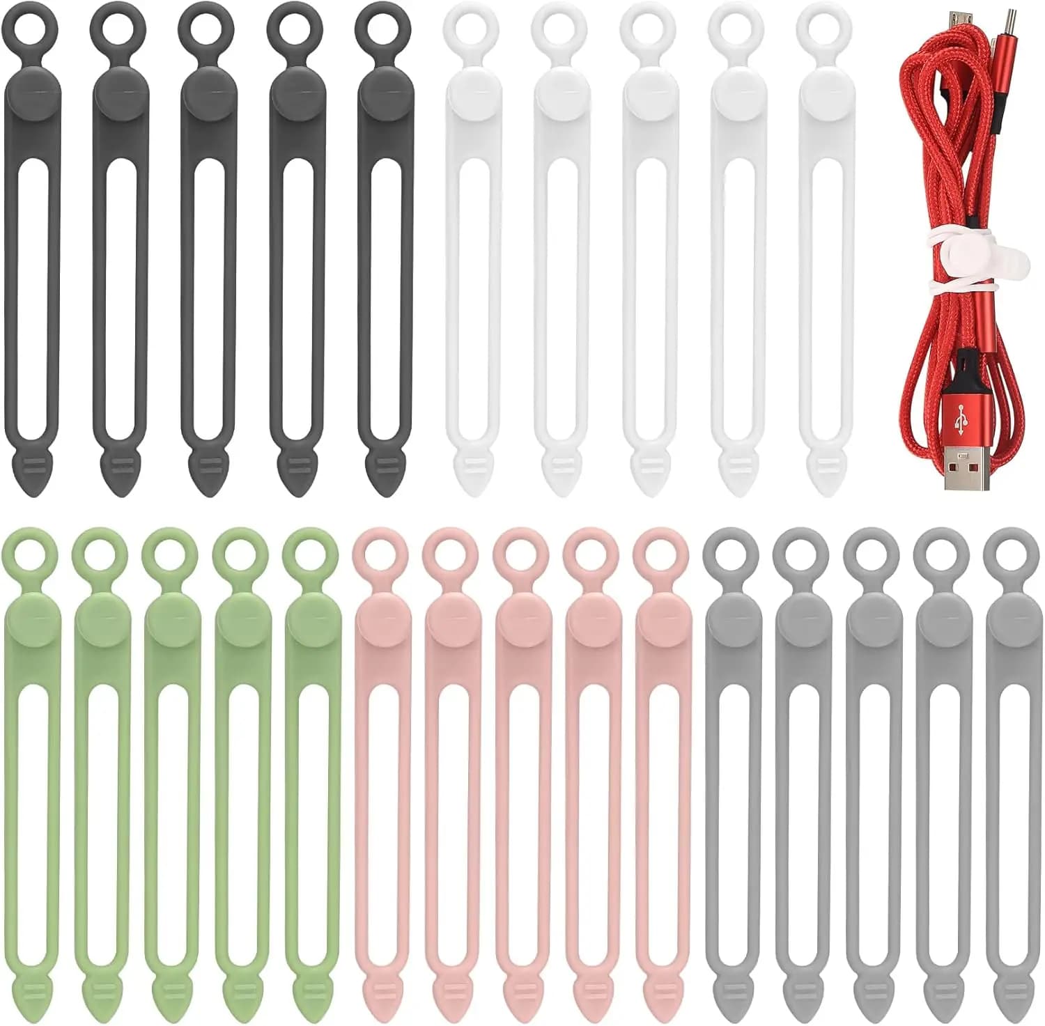 Fascetta per cavi in silicone, dispositivo di stoccaggio riutilizzabile, adatto per uffici, cavi di ricarica, elettrodomestici, case, cucine, scuole, viaggi