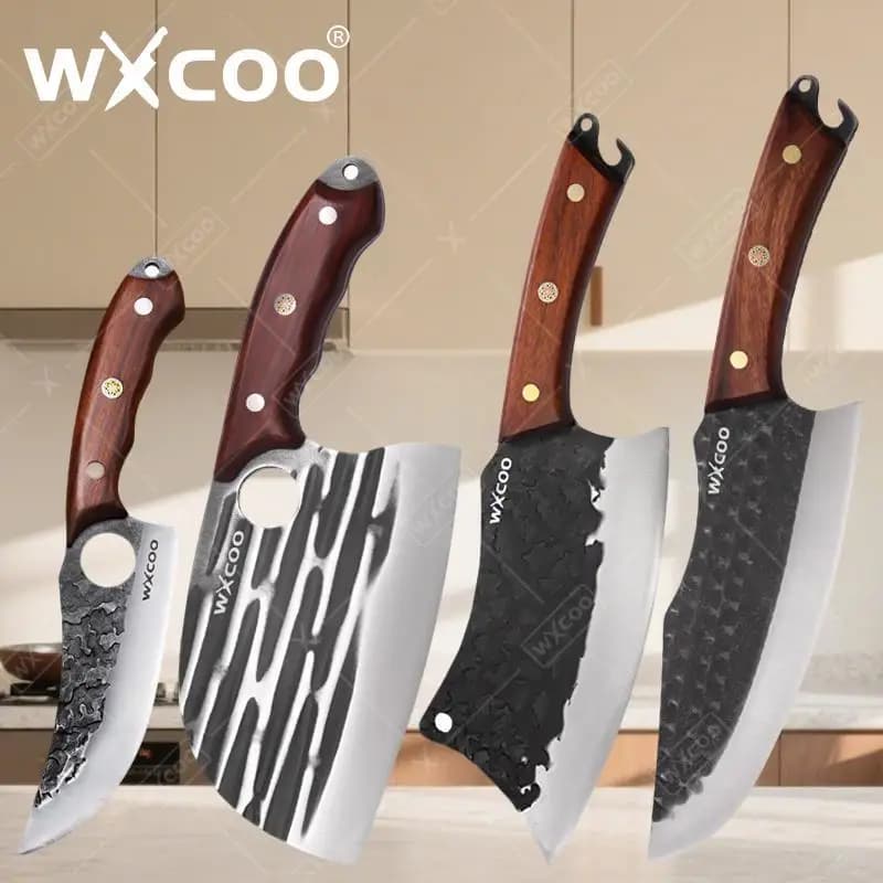 WXCOO Coltello da macellaio Coltelli da cucina Coltello multiuso Coltello per affettare verdure in acciaio inossidabile Coltello per carne con manico in legno