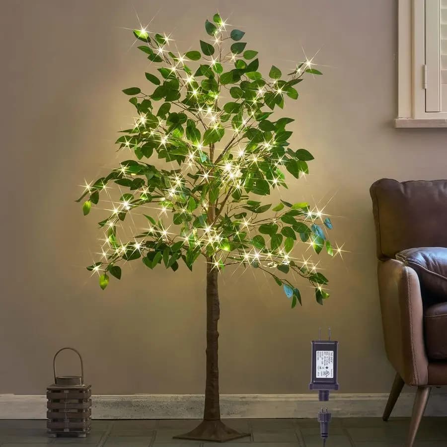 Luci artificiali per albero di seta Ficus 4FT 140LED Lucine, albero di piante finte con luci per la decorazione della primavera estate della stanza di casa