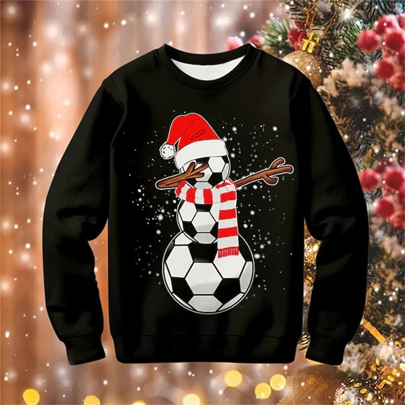 Felpa con cappuccio natalizia per uomo Ragazzi Felpa con motivo calcio 3D per uomo Y2k Harajuku Maglione casual Pullover Top unisex oversize
