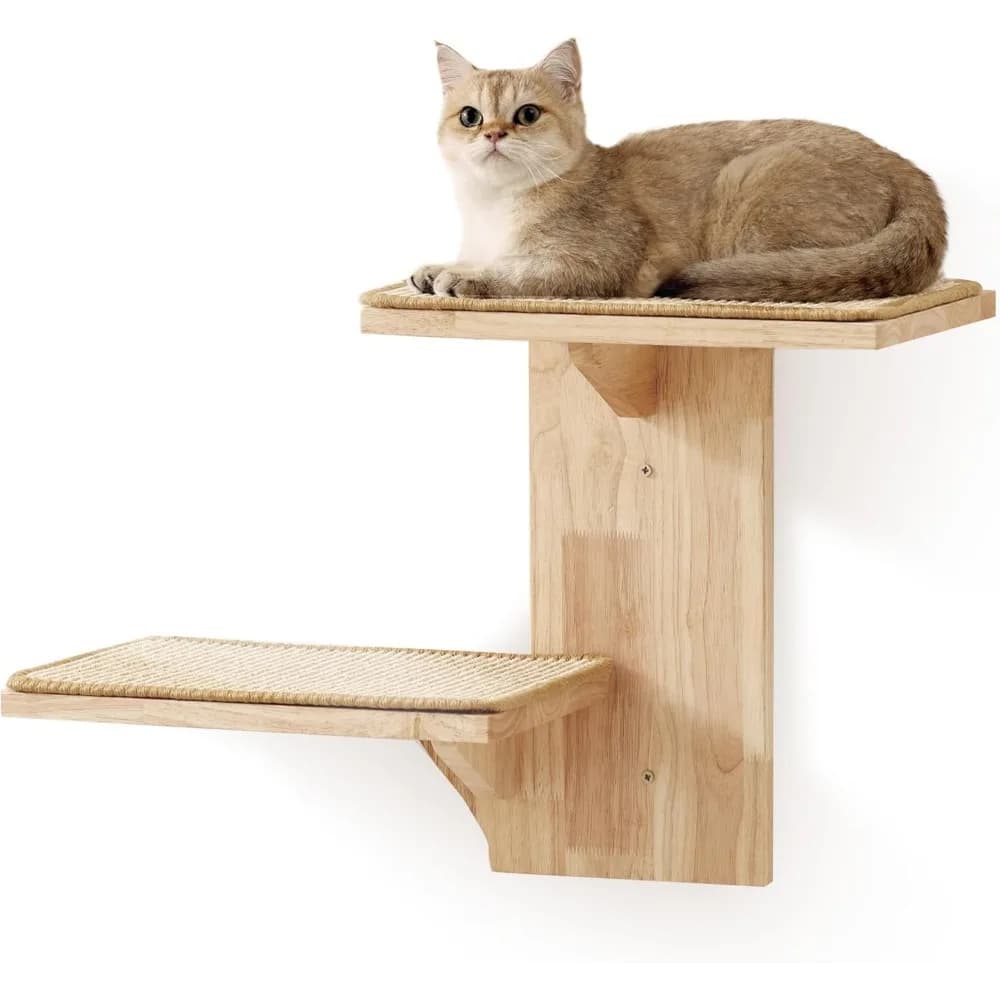 Mensola per Gatti in Legno da Parete con Tappetino in Sisal per Arrampicarsi, Giocare e Riposare