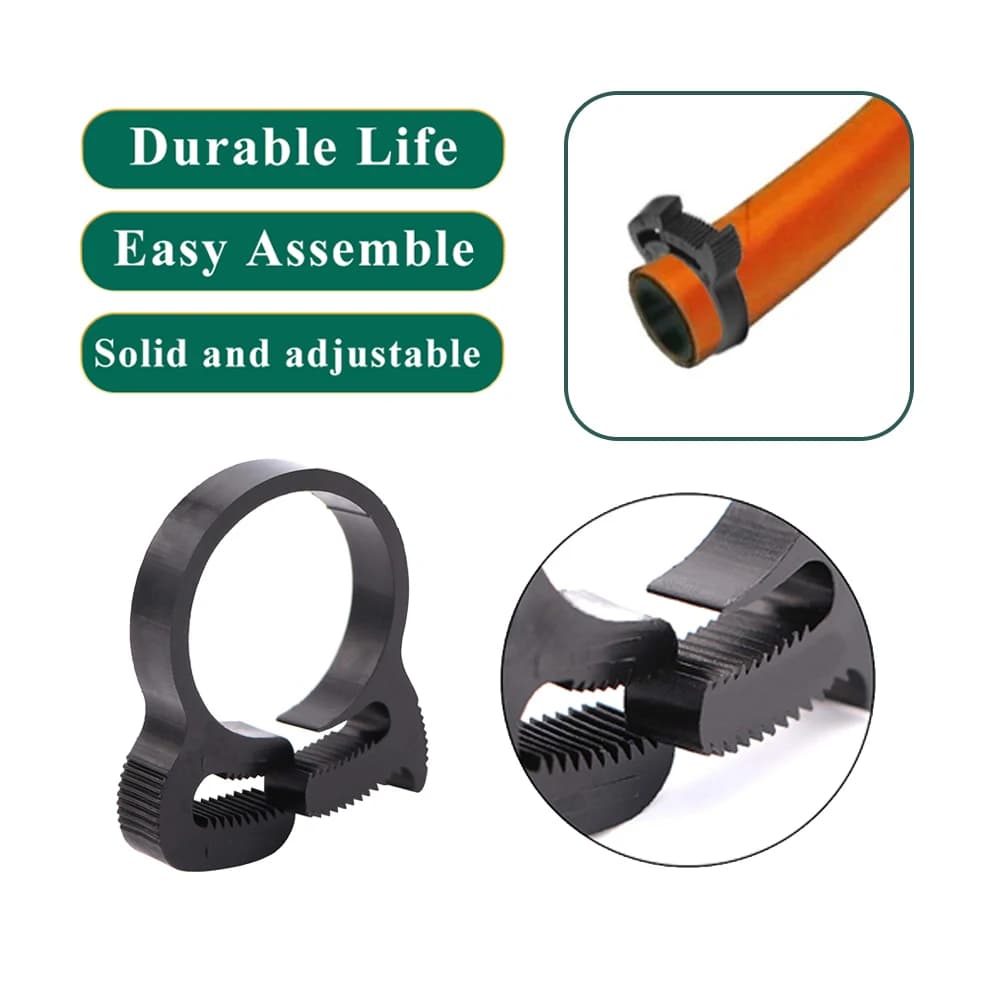 20 pz PLASTICA Snap Fit Morsetto A Cricchetto Irrigazione Tubo Da Giardino Tubo Da Giardino Nero Irrigazione Doppio dente Tubi Morsetti