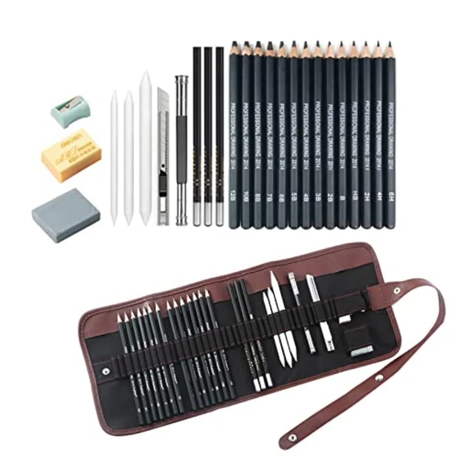 Drawing Pencils, 24pcs Art kit with Graphite Pencils Sketching Pencil Set Include 12B 10B 8B 7B 6B 5B 4B 3B 2B B HB 2H 4H 6H, C