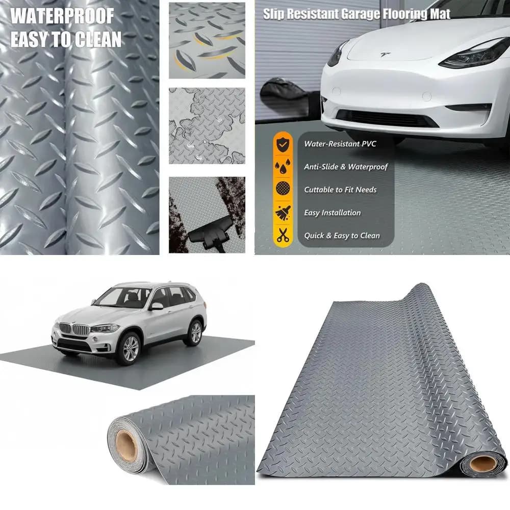 PVC Garage Mat Thickness, Waterproof Car Anti-slip Protection, Trailers, SUVs, Basement and Gyms (Grigio) - 1ft