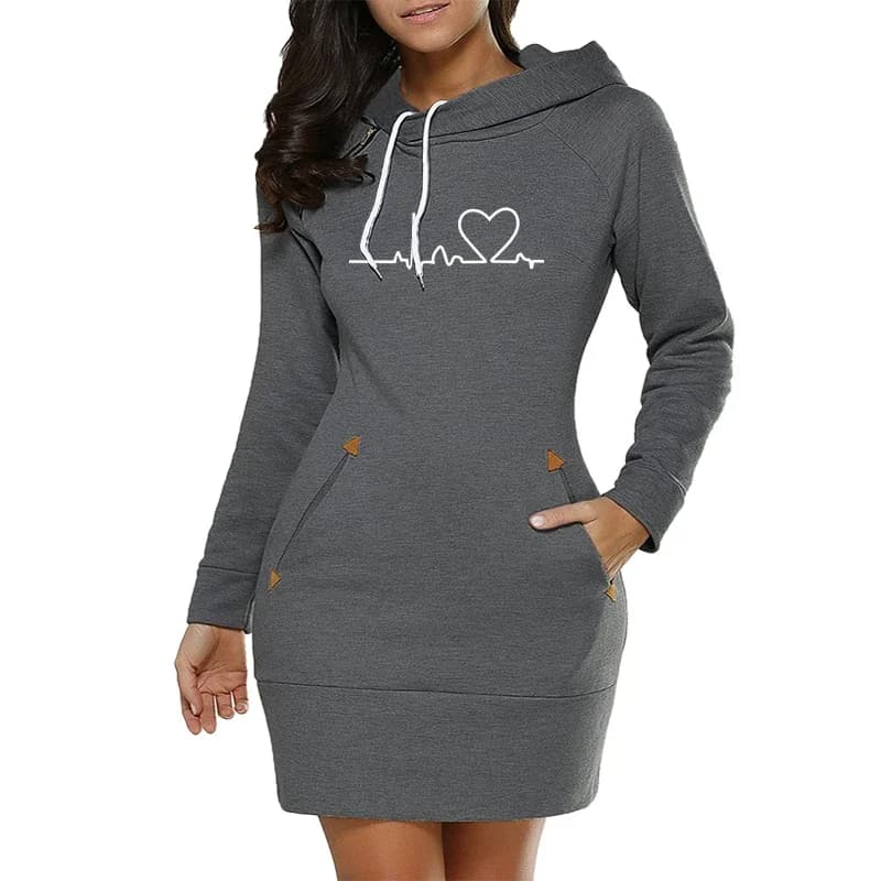 Autumn Winter Women Hoodies Sweatshirt Long-sleeved Dress Vestidos Woman Clothing Hooded Drawstring Pocket Pullover Dresses 2025