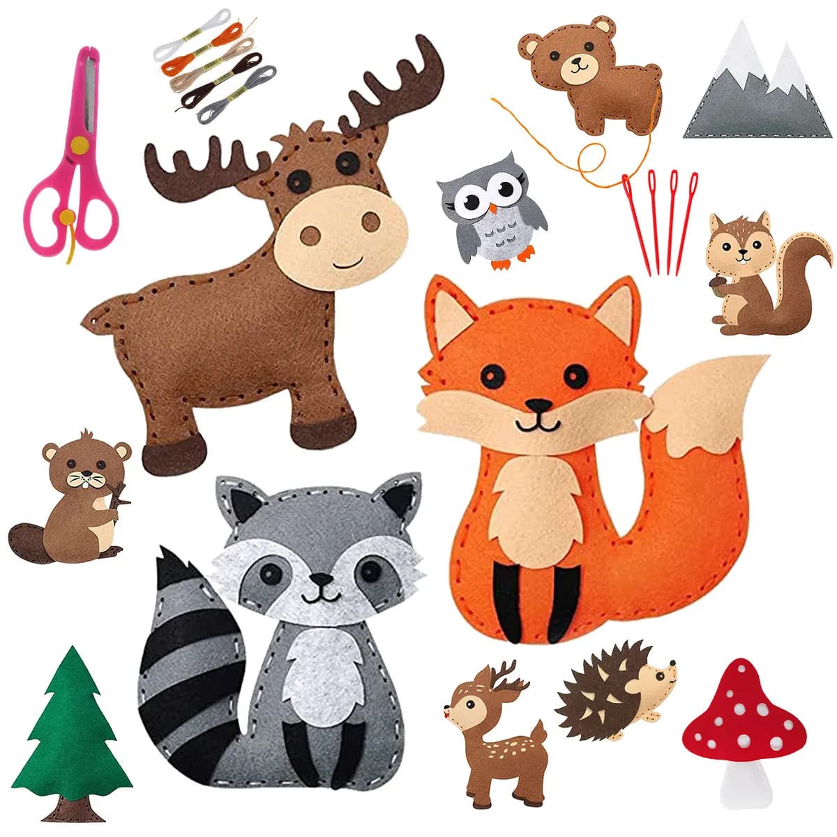 Nuovo kit artigianale per animali da cucito fai-da-te Creature forestali Cucito fai-da-te Animali di peluche in feltro per bambini Principianti Cucire regali di Natale artistici per bambini