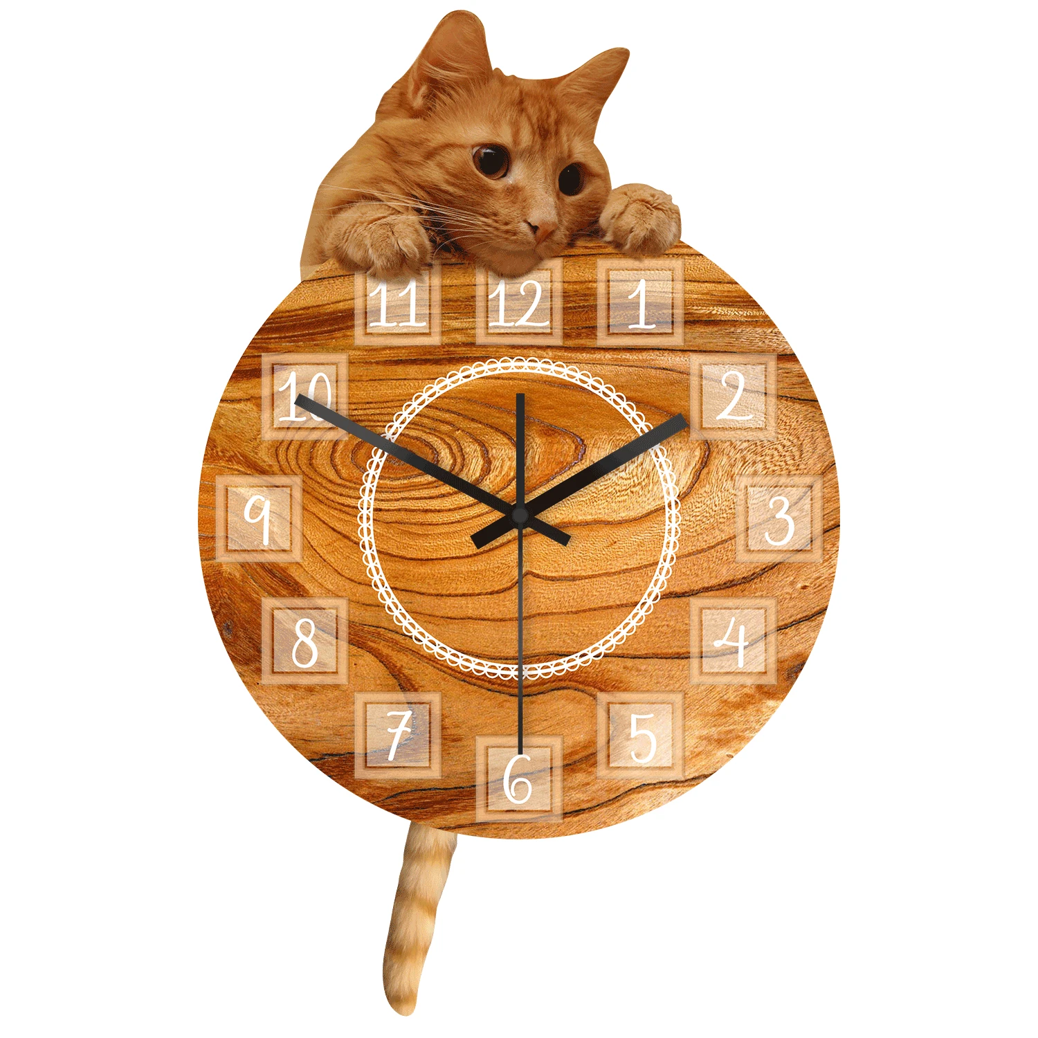 Kitty Time Brown Tiger Cat orologio da parete coda a pendolo per soggiorno gattino silenzioso orologio da parete senza ticchettio orologi per la casa