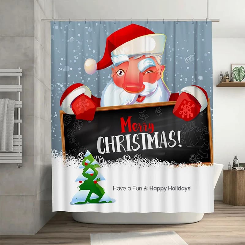 TU Tenda da doccia natalizia Decorazioni festive per le vacanze Set da bagno di buon Natale Tessuto impermeabile Decorazioni per la casa Regalo