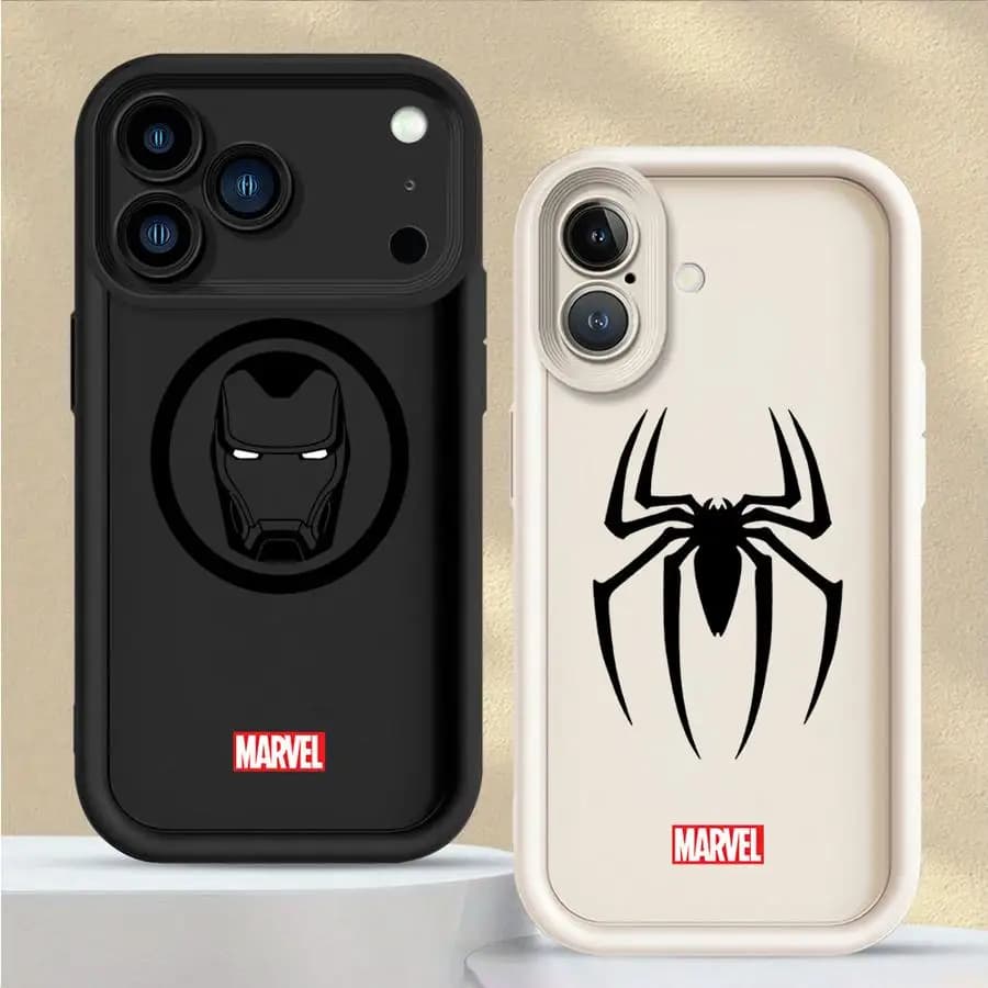 Custodia morbida per iPhone XR 15 16 14 Plus 16e XS Max 13 12 11 Pro Max 17 Air Marvel Sipider Man Ironman