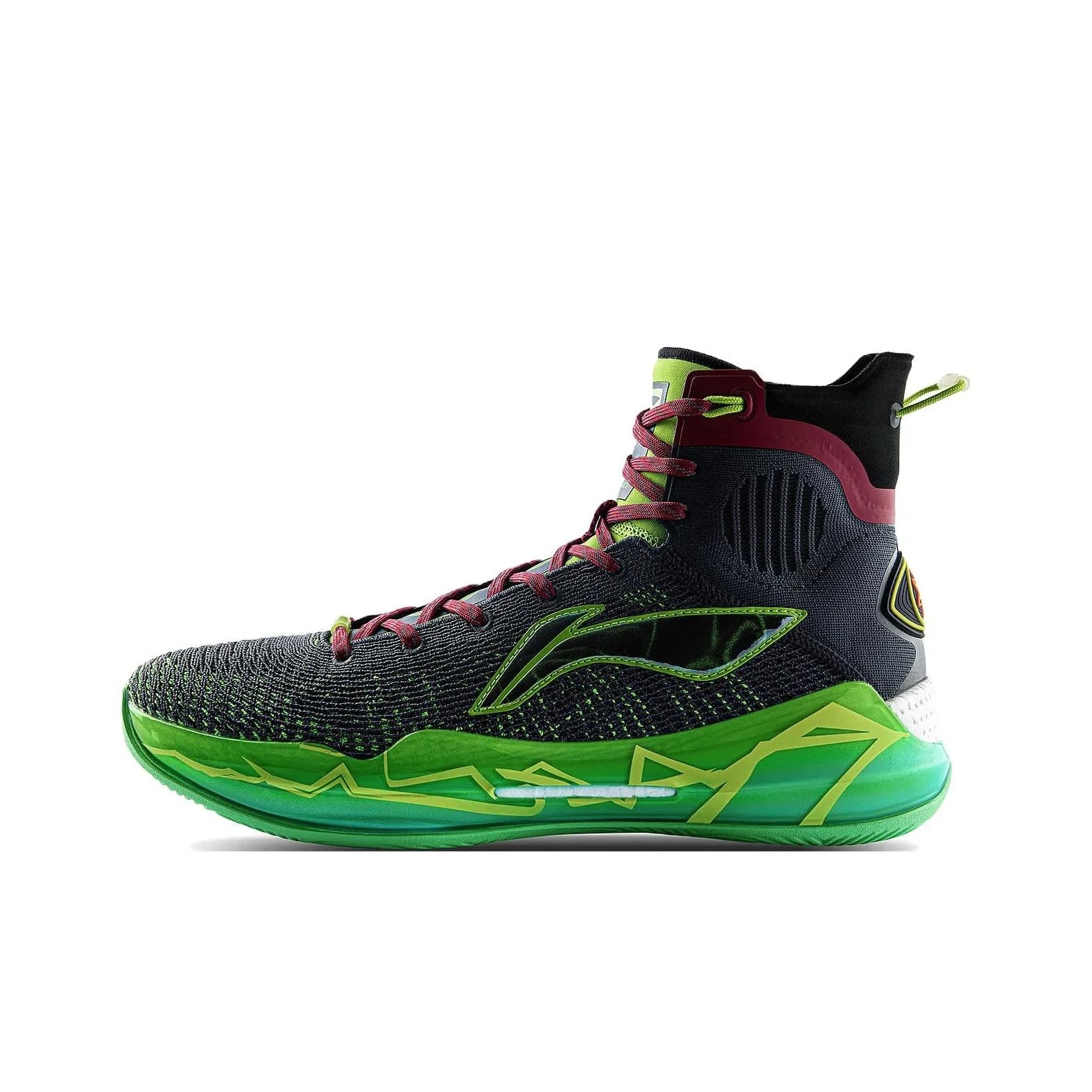Li Ning YuShuai 13 Boom Basketball Shoes Men's High Top Ebony Black/Lime Green ABAP065-18