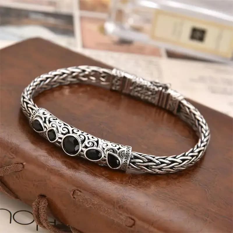 New black diamond hand-woven chain Turkish style personalized men's retro geometric zircon style bracelet