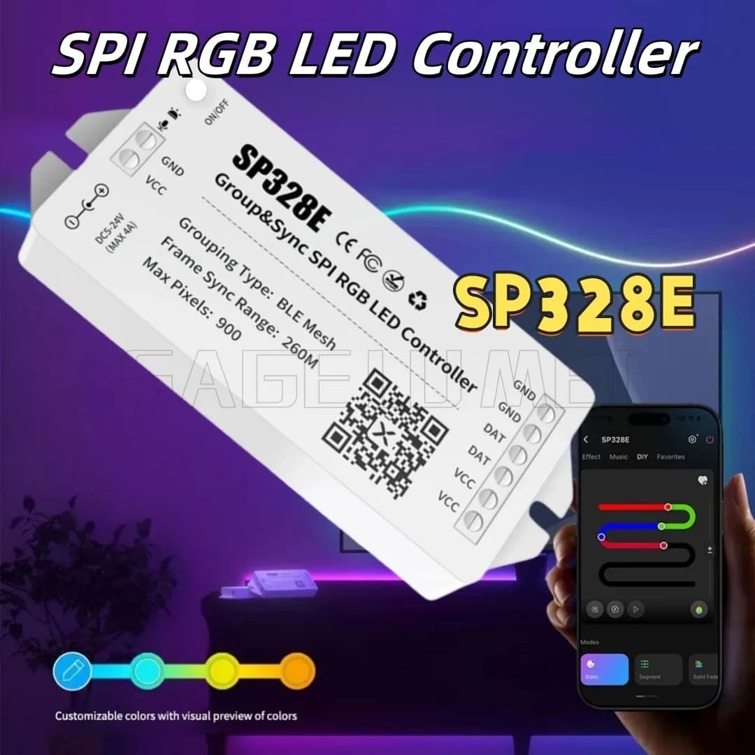 SP328E 4A/Canale WS2811 WS2812B Pixel RGB Controller per strisce luminose a LED Controllo Bluetooth Per tutte le strisce LED SPI RGB 5-24V