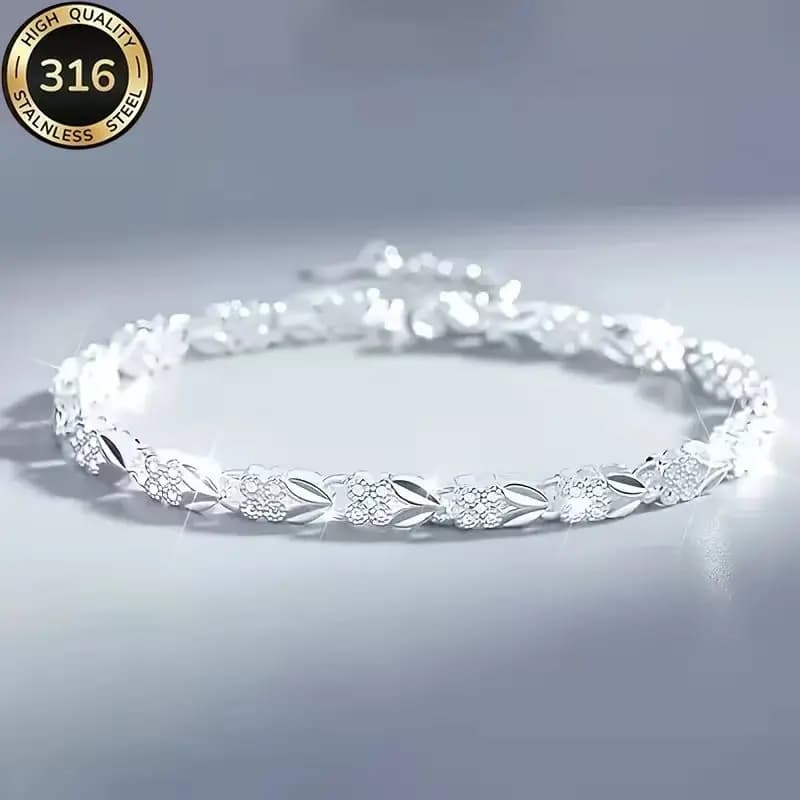 Bracciale Ipoallergenico in Acciaio Inossidabile 316 | Stile semplice e lussuoso da donna, elegante placcatura bianca K, adatto per l'uso quotidiano.