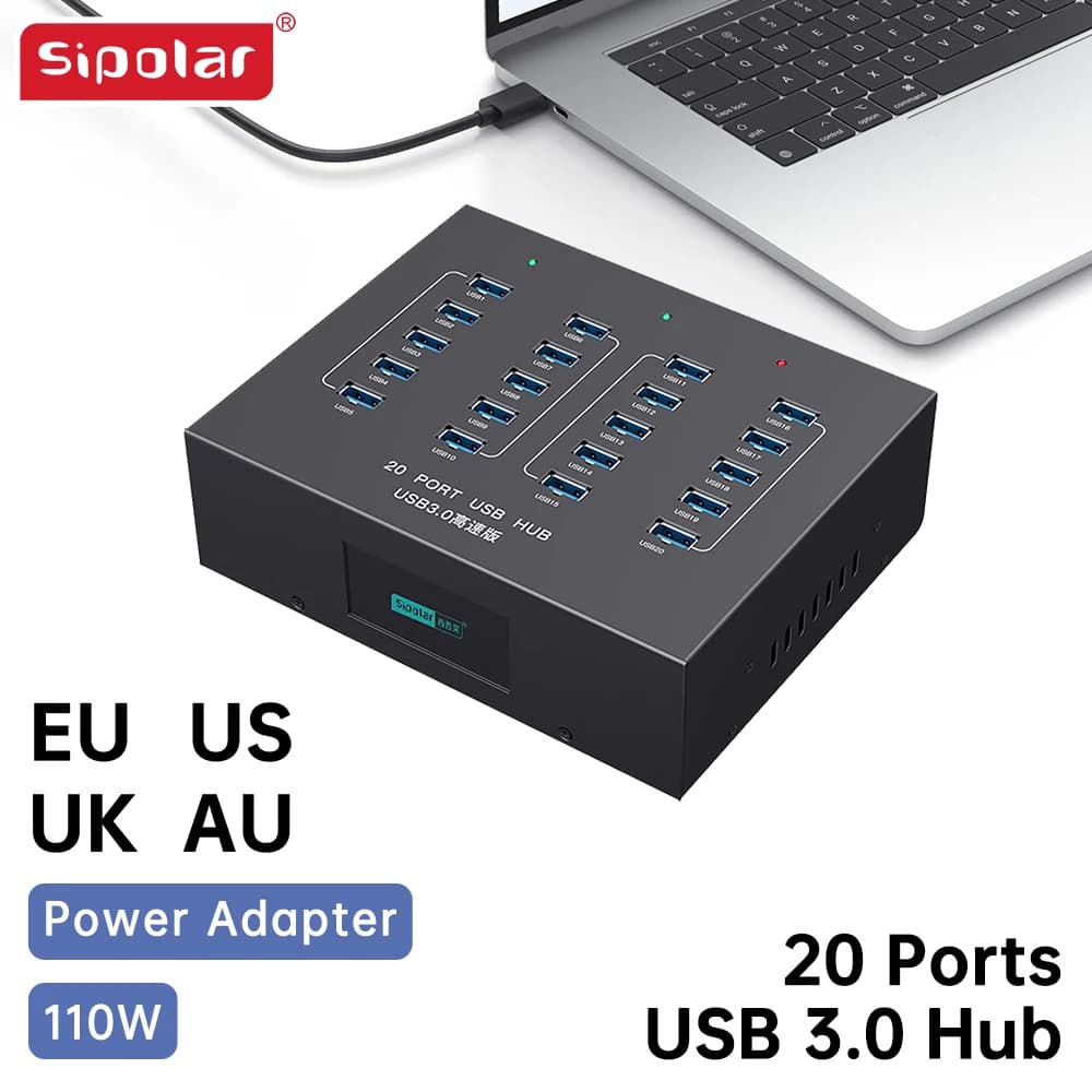 Sipolar A-213P Caricatore USB HUB USB 3.0 a 20 PORTE con alimentatore per ristrutturare la ricarica e il riciclo del telefono cellulare