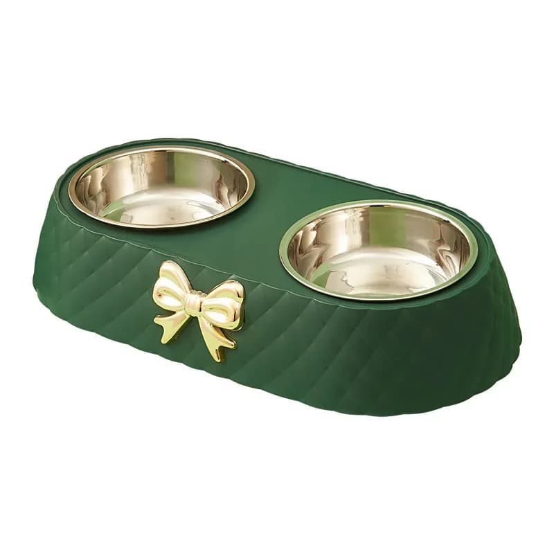 Nuovi prodotti per animali domestici Ciotola per cibo per gatti Bowknot Ciotola per cibo per gatti Doppia ciotola in acciaio inossidabile Accessori per animali domestici per cani da compagnia