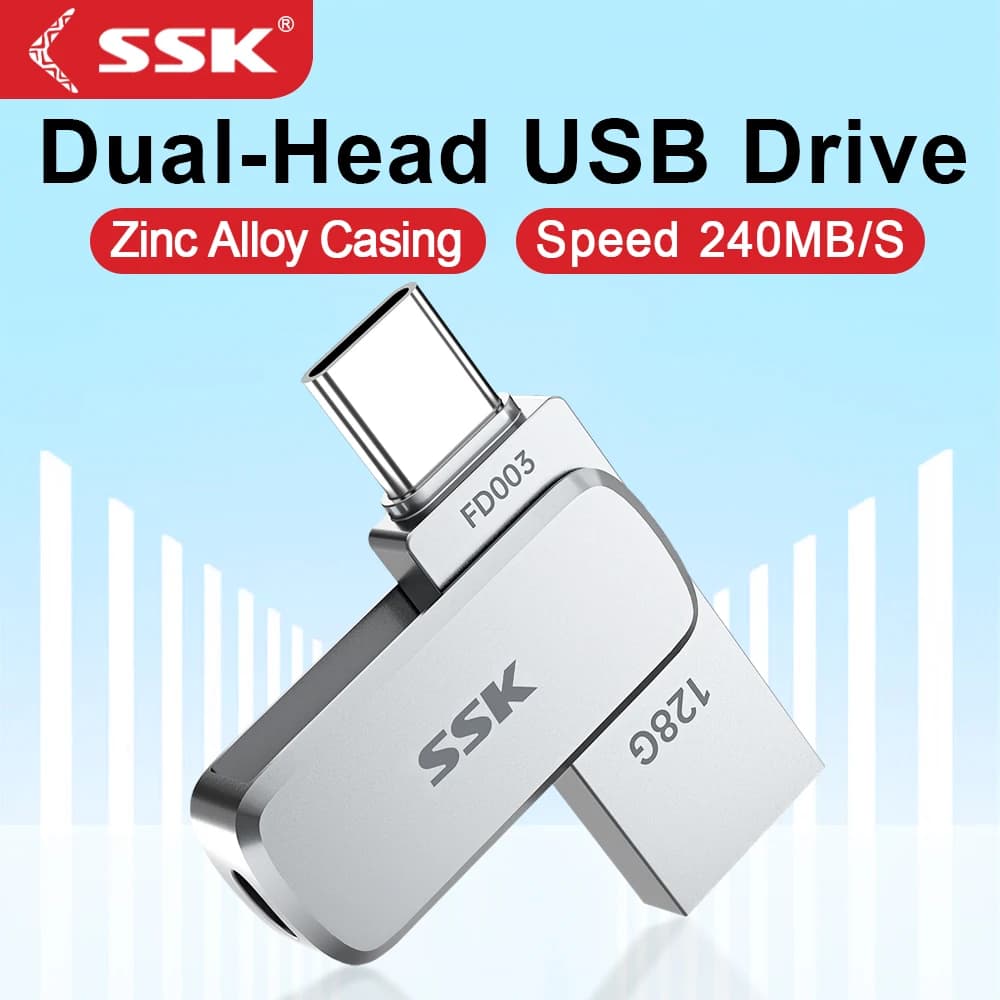 Chiavetta USB doppia SSK da 64 GB 128 GB 256 GB con chiavetta USB di tipo C e USB A per smartphone Tablet Mac Laptop