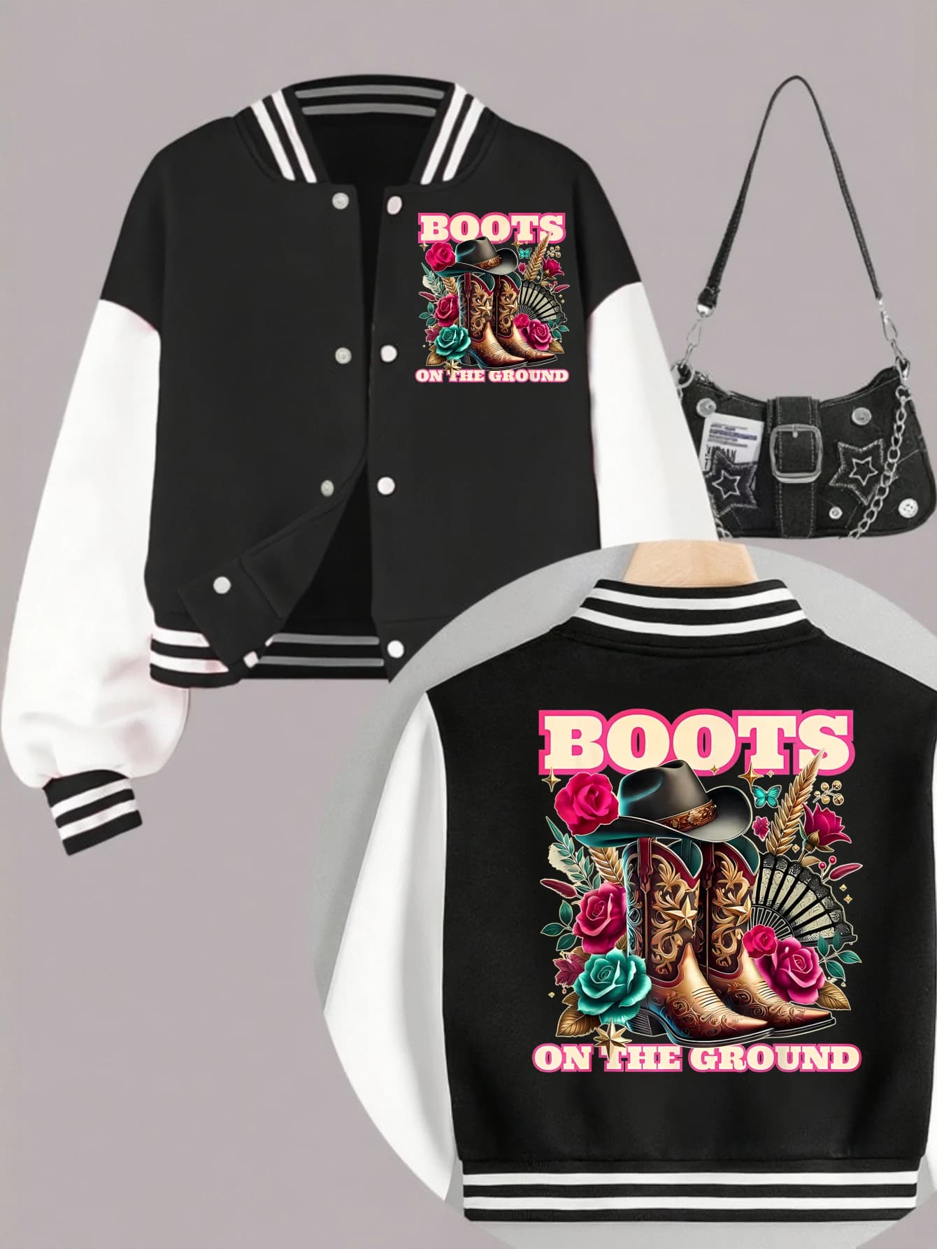 1 pc autumn winter Tween clothes for girls boots on the ground baseball jacket for girl style short school with front-back print