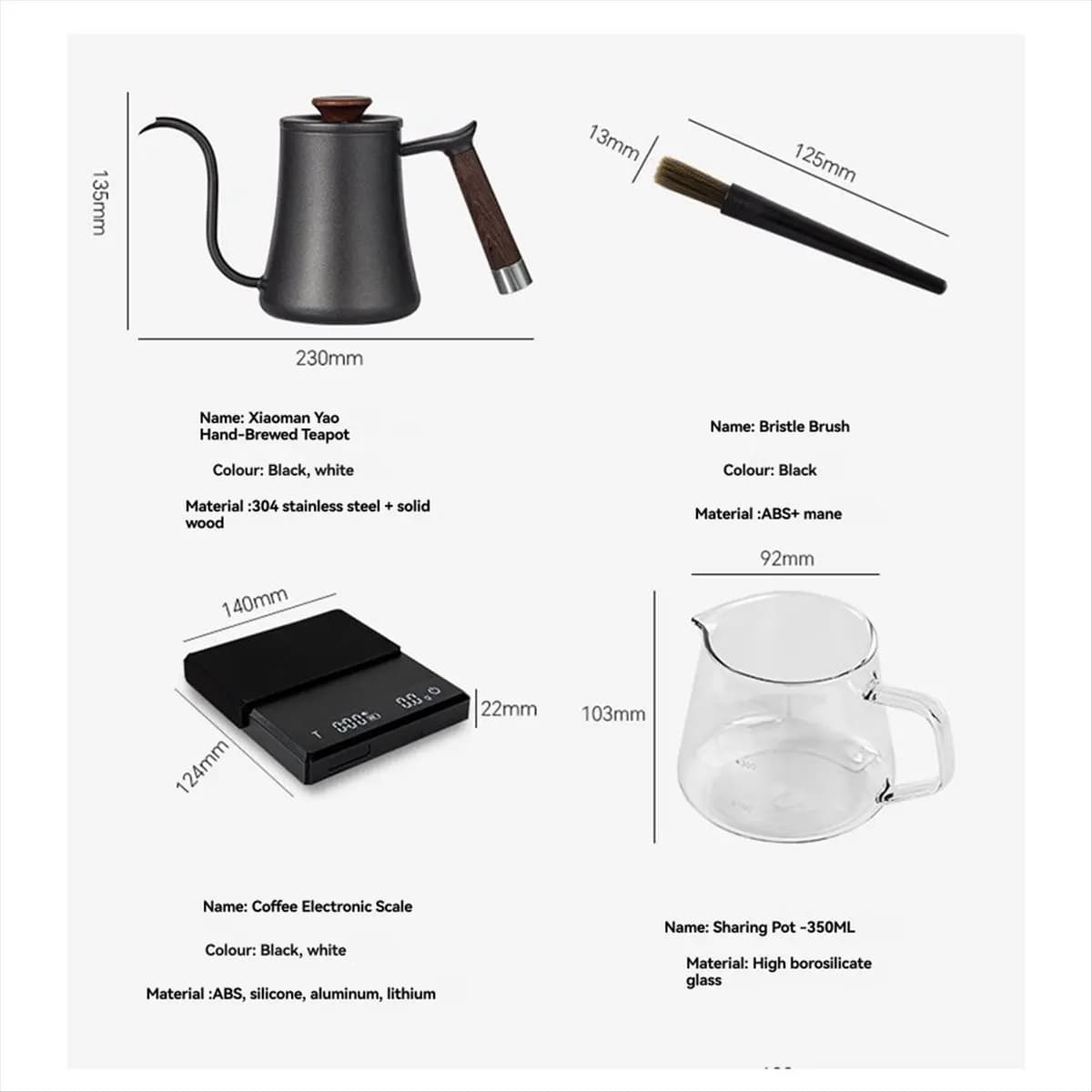 AA1585~Pour over Coffee Maker Set W/Coffee Pot Coffee Scale Dripping Cup Bean Grinder Outdoor Portable Metal Box Camping Gift C