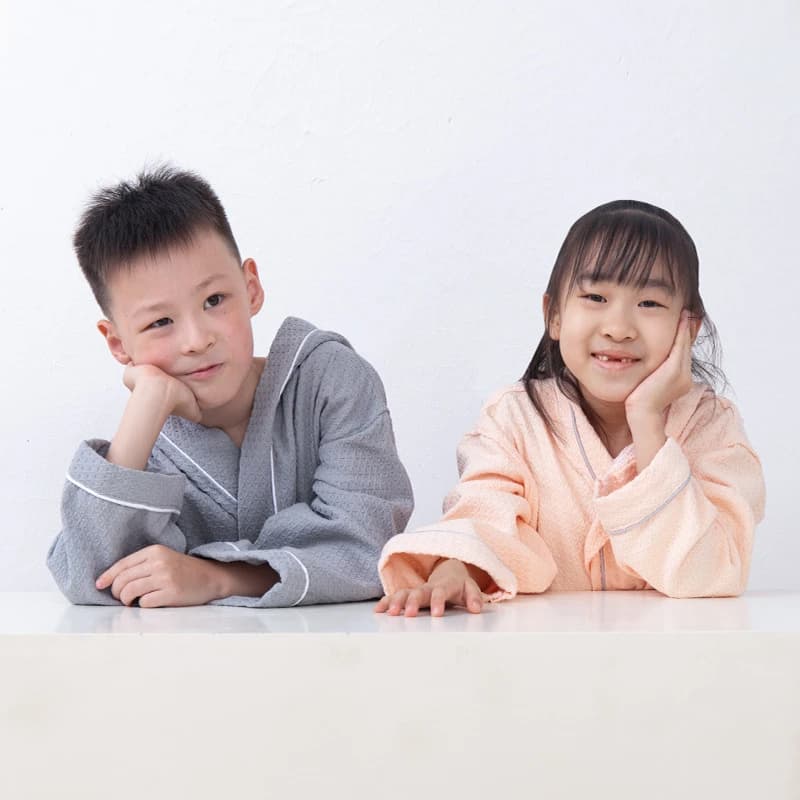 Cute Kids Pure Cotton Waffle Robe Lounge Wear Kimono Bathrobe Swimwear Boy and girl Nightwear Hooded Homewear Large nightwear