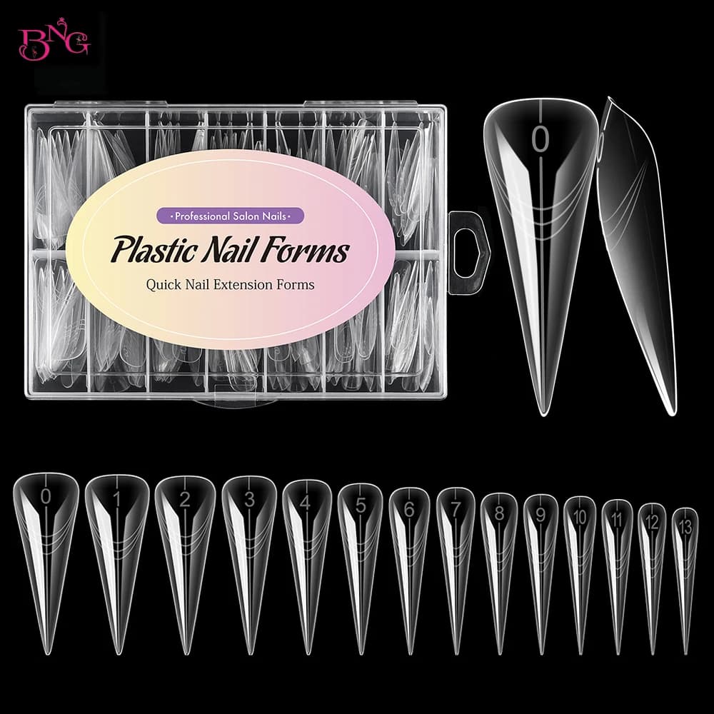 BNG 140 pieces double shape stiletto poly gel extension nails fast construction mold cover complete finger top forms tips