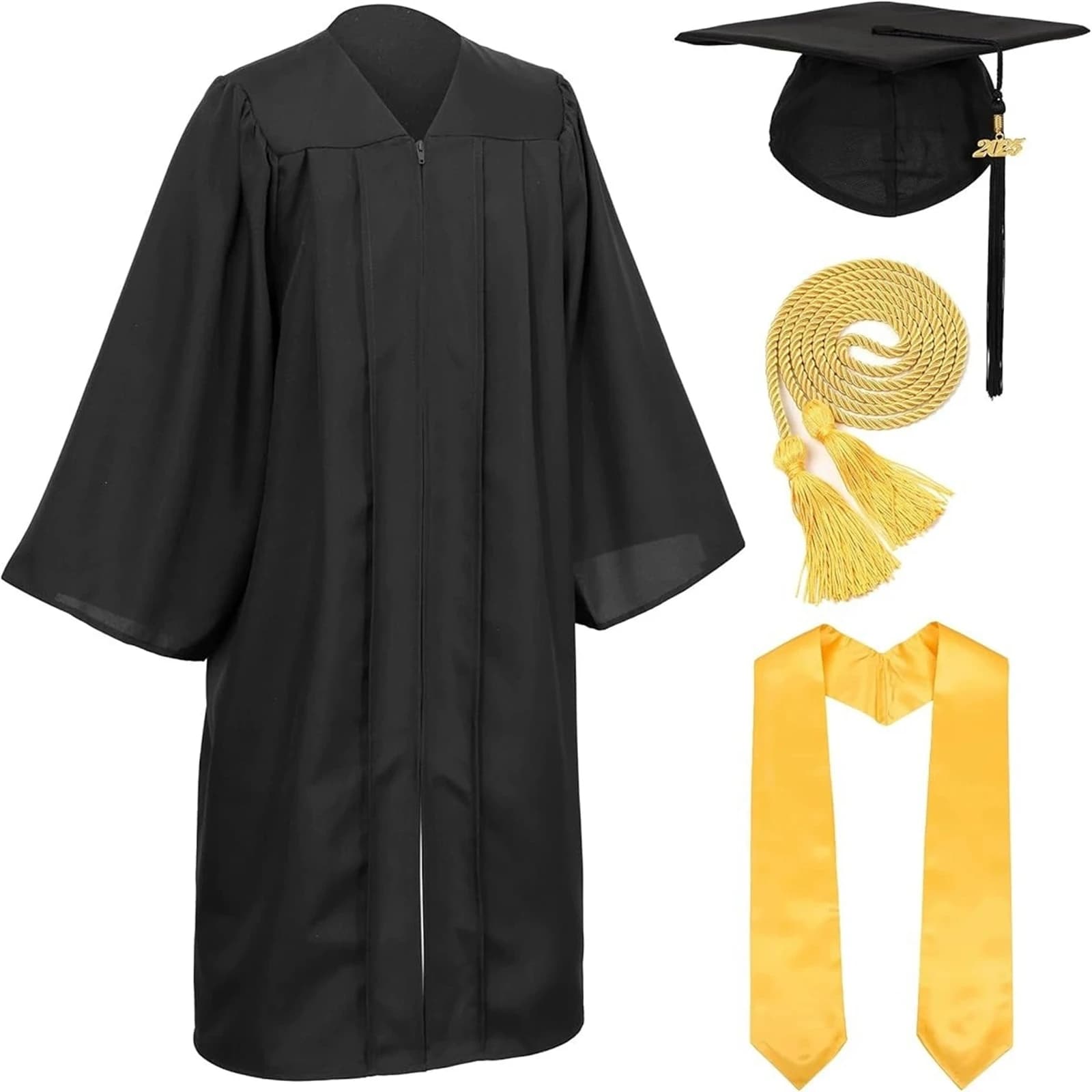 2026 Adults Graduation Cap and Gown Set with Tassel Honor Cord Gold Stole Adult Unisex Graduation Costume for College School