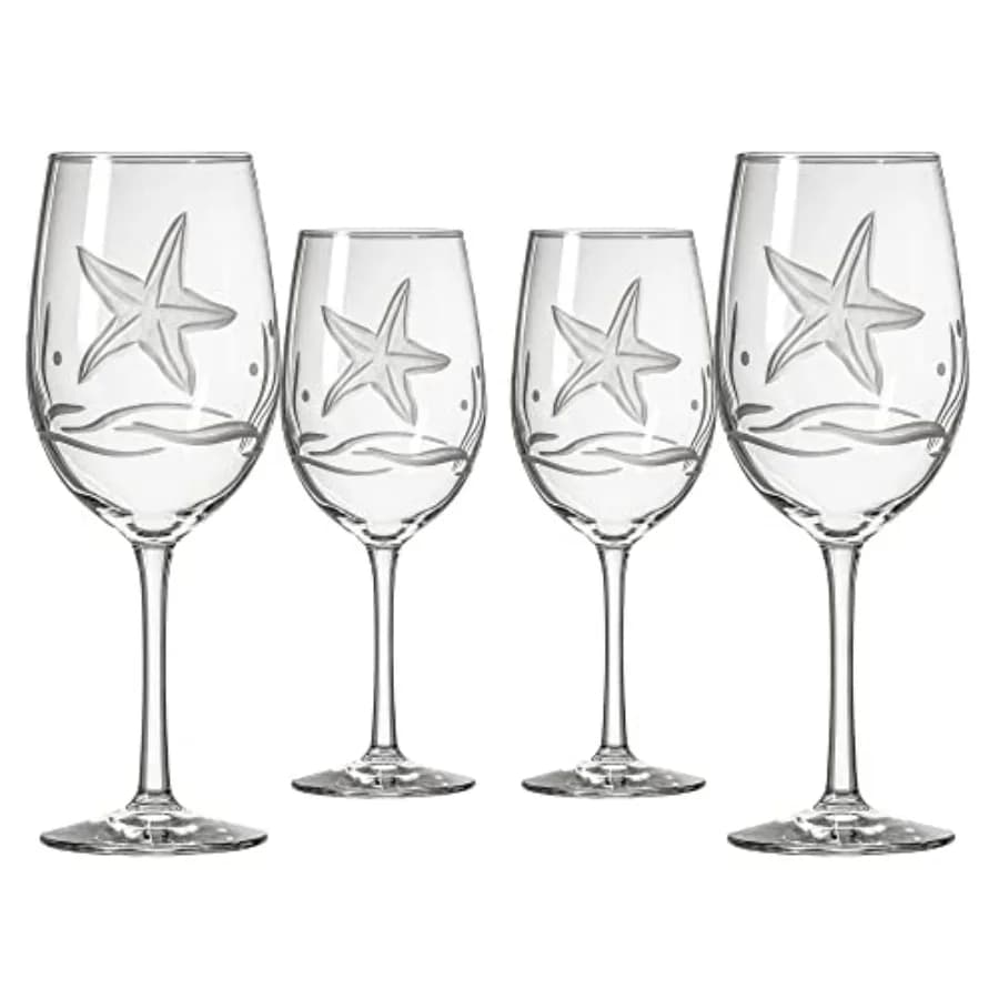 Starfish All Purpose Wine Glass 18 Ounce Set of 4 Large Wine Glasses Lead-Free Glass Engraved Large Wine Glasses Made in the US