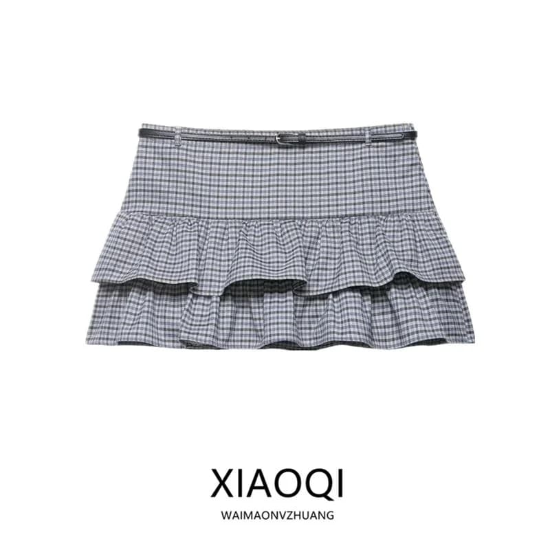 Women's Scottish skirt-pants Spring 2026 with belt, high waist, fashionable design for New Year, half leg skirt with balze