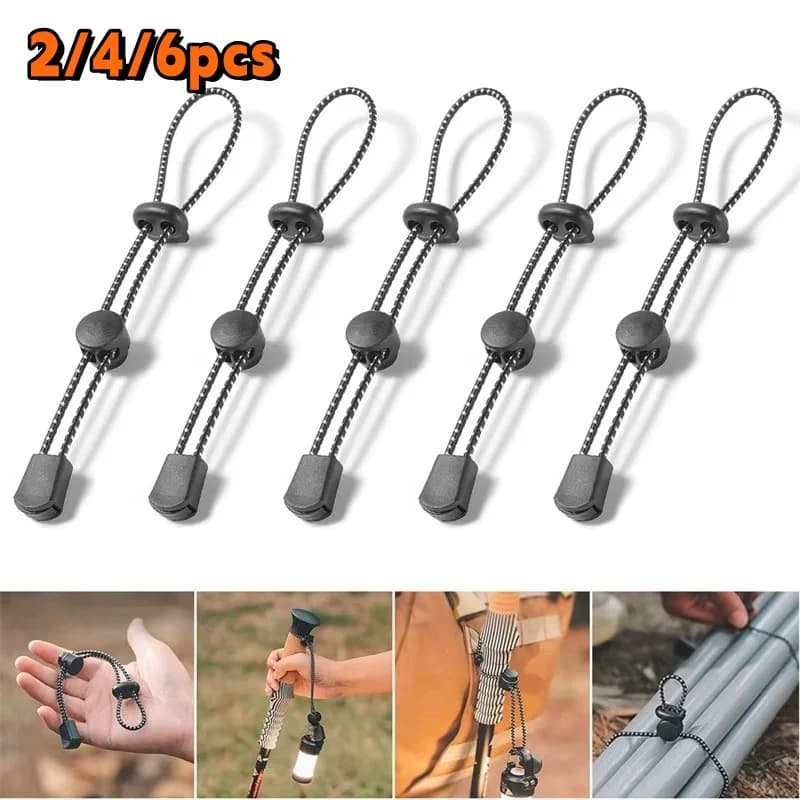 2/4/6pcs Corda Elastica Backpack Adjustable Walking Stick Door Trekking Trekking Palo di Fissaggio Cavo di Cravatta Corda Alpinismo Fibbia