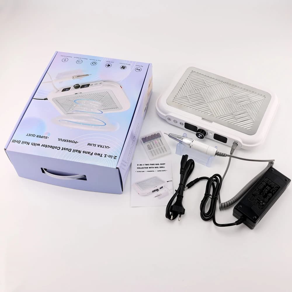 Elettrico Forte Aspirazione 170W Collettore di Polveri per Unghie Potente 2 Ventole Aspirapolvere con Trapano per Unghie Manipolo Pulitore per Polveri per Unghie Doppi Ventole