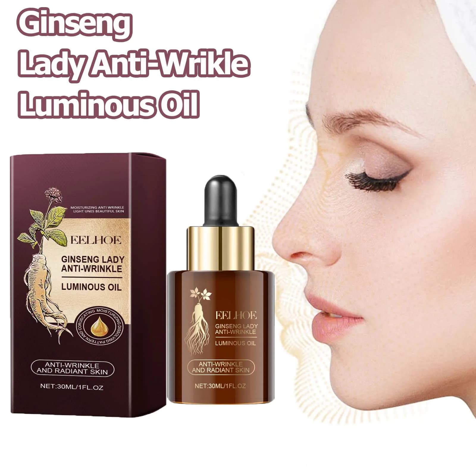 Estratto di ginseng Olio essenziale per il viso Rassodante Dissolvenza Linee sottili Idratante Ringiovanimento della pelle Essenza viso nutriente non grassa
