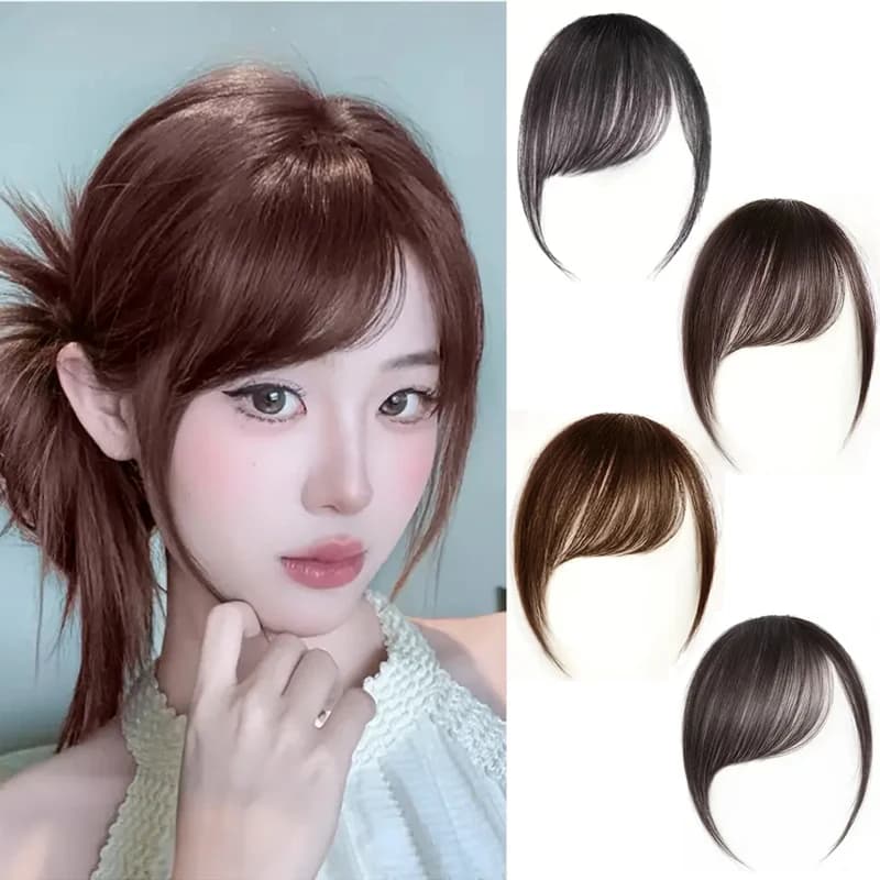 Frange sintetiche inclinate, corte, marrone-nero, extension di capelli finti con clip, accessori per capelli per donne e ragazze