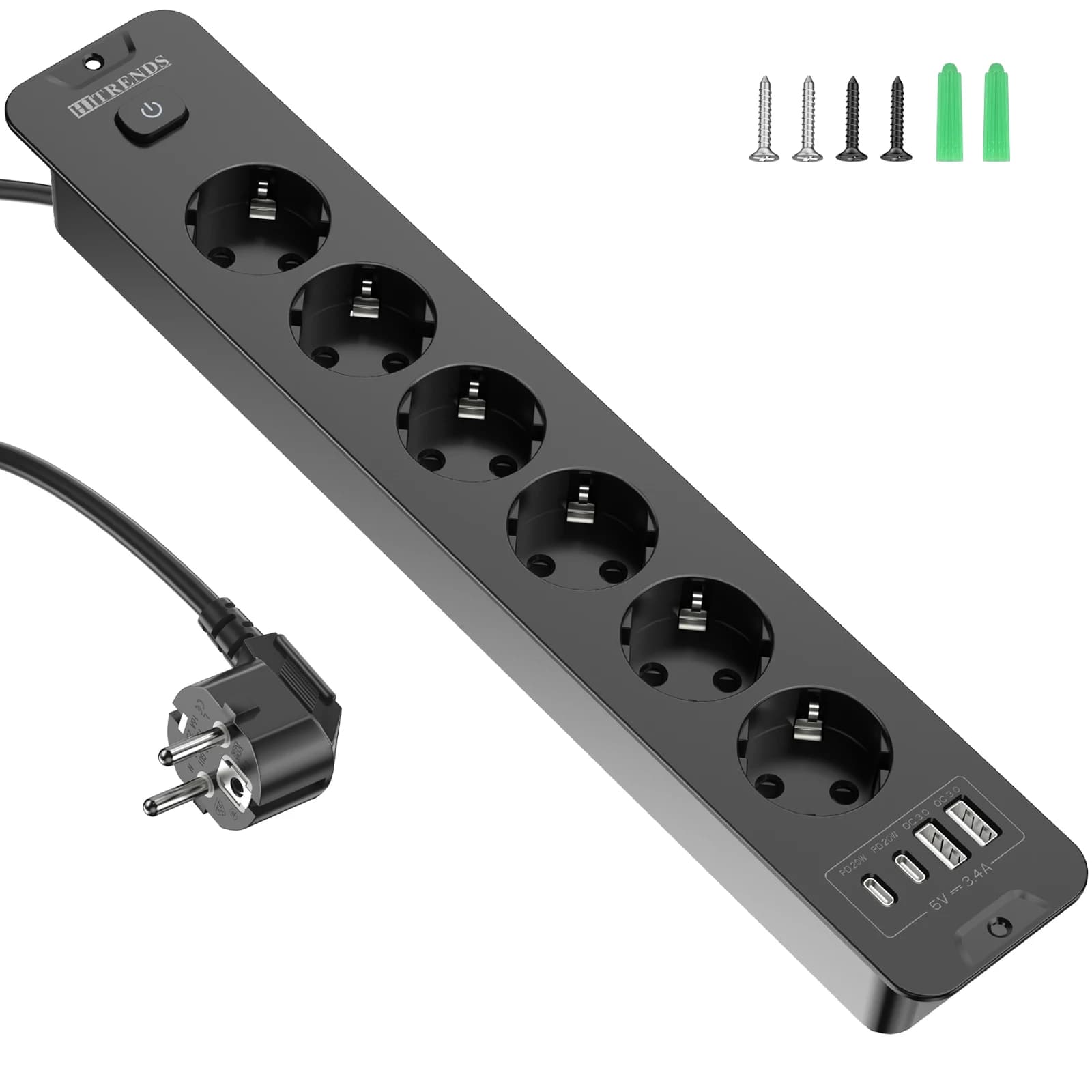 Presa da incasso da tavolo UE con USB, 6 prese di corrente con cavo di prolunga da 2 m, adattatore per prese multiple per mobili domestici