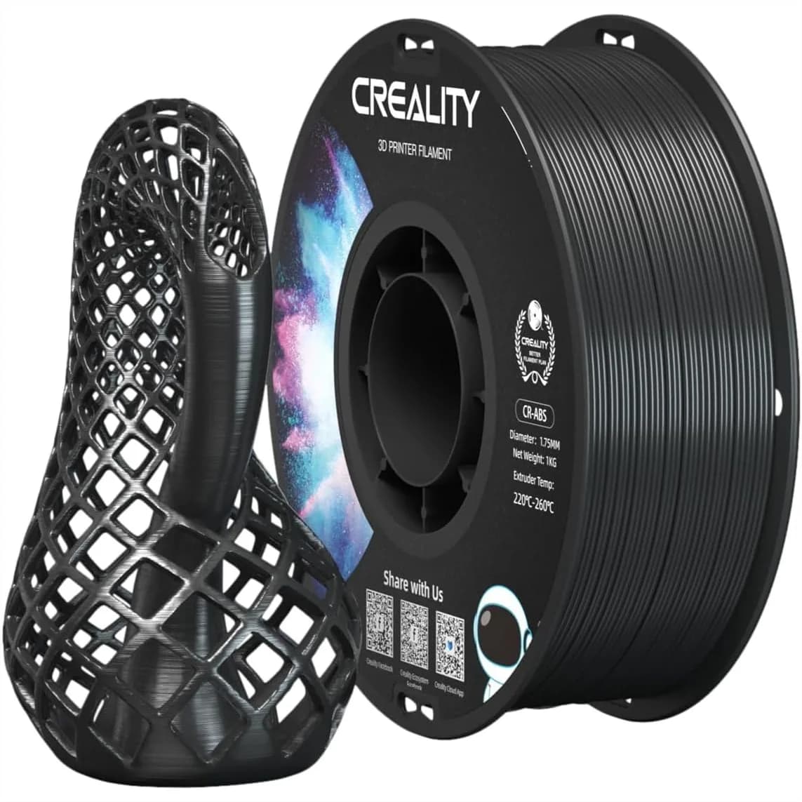 Filamento ABS da 1,75 mm per stampanti 3D, resistente agli urti, robusto, bobina da 1 kg per stampanti FDM, nero