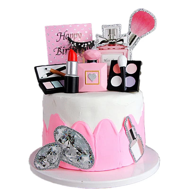 Make Up Cake Decorazioni fai da te Pennello per profumo Cosmetico Cake Topper Ornamento per ragazza Donna Trucco Spa Salon Forniture per feste di compleanno
