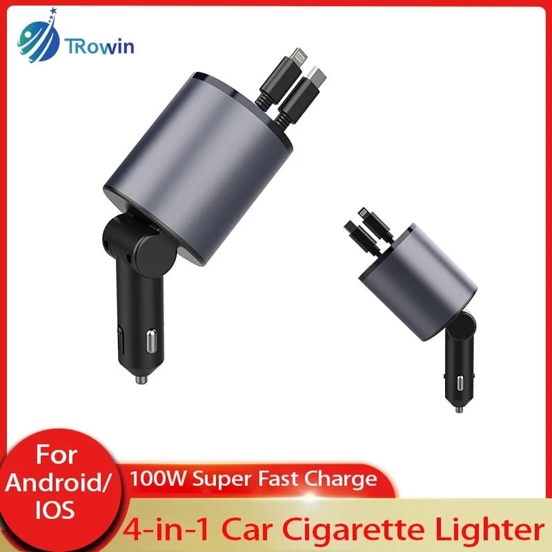 Apple Android 4 In 1 Quick Charging Charger for Car Phone with 100W Fast Rechargeable Rechargeable Rear Cable