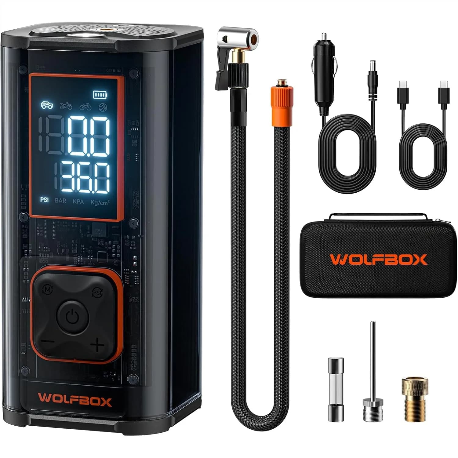 Compressore d'aria portatile per gonfiaggio pneumatici, pompa rapida a doppio cilindro da 45 LPM per auto, SUV, pickup, 150 PSI con display LED
