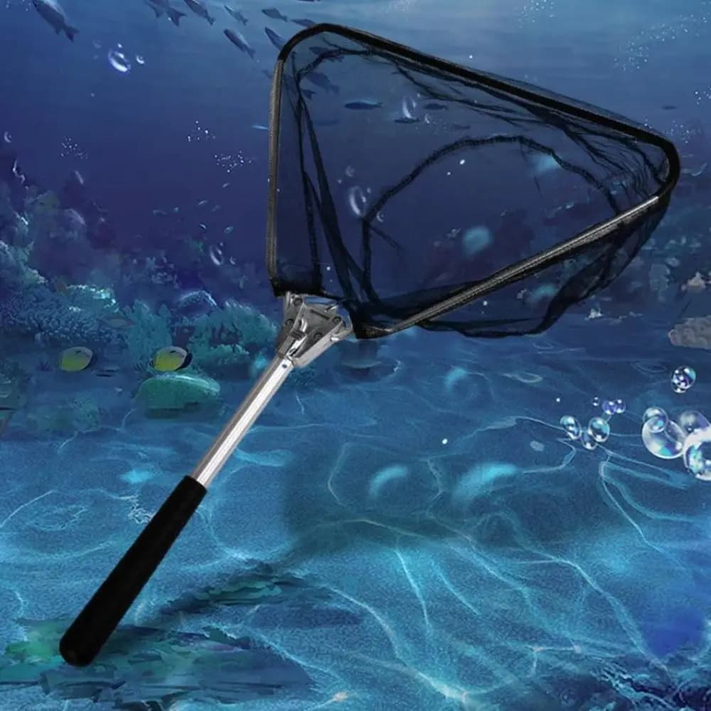 High Quality Aluminum Alloy Fishing Net Durable 50cm/19in Mini Folding Fishing Net Triangle Shape Black Color