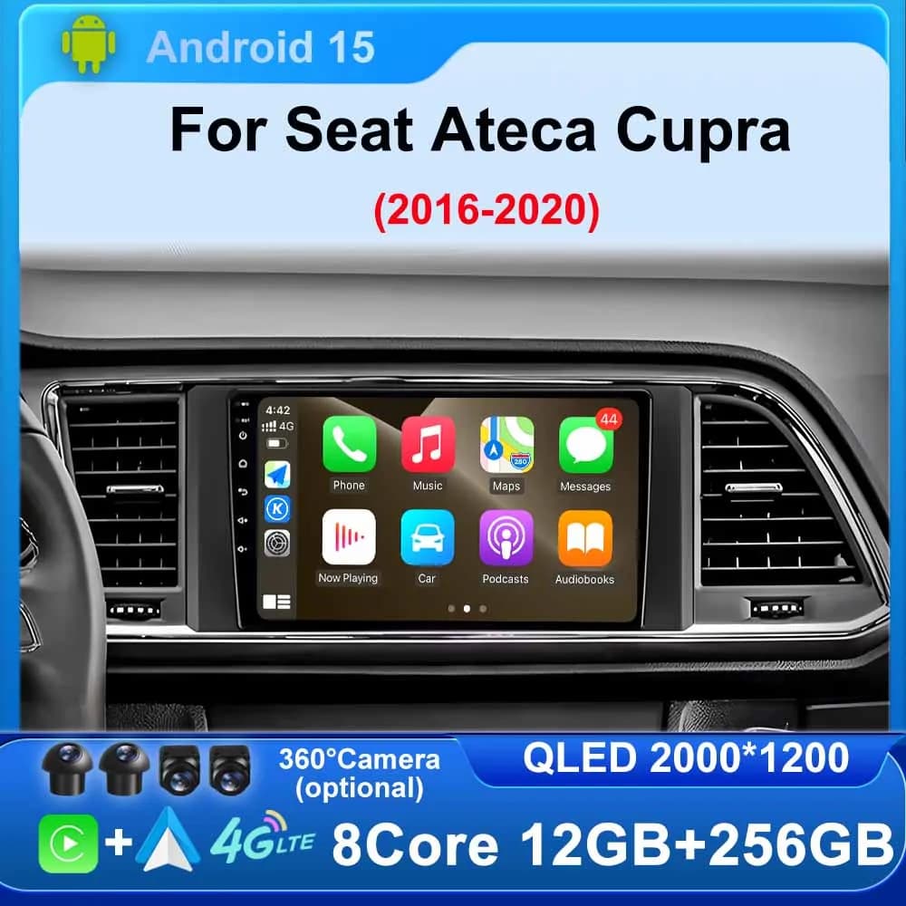 Android 15 Carplay Auto Autoradio per Seat Ateca Cupra 2016-2020 Lettore video multimediale Navigazione GPS WIFI + 4G 2 din DVD Stereo