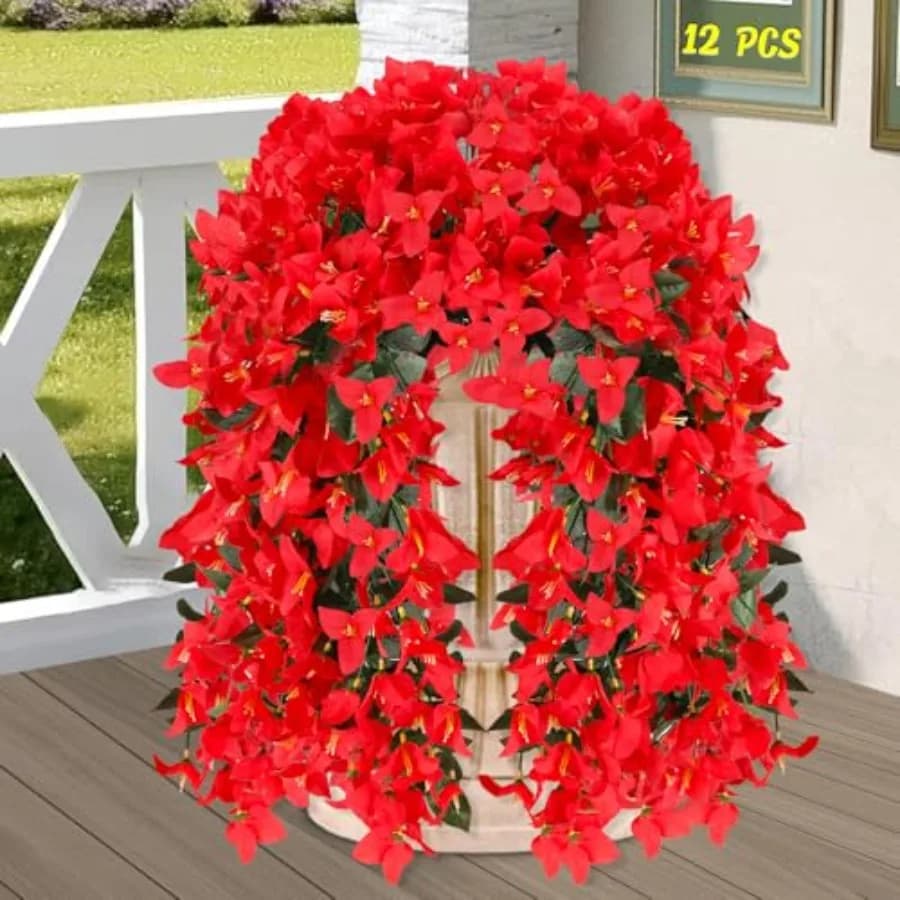 Fiori artificiali di buganvillea per piante da esterno, 12 pezzi di fiori finti di buganvillea appesi per decorazioni da esterno, finto seta