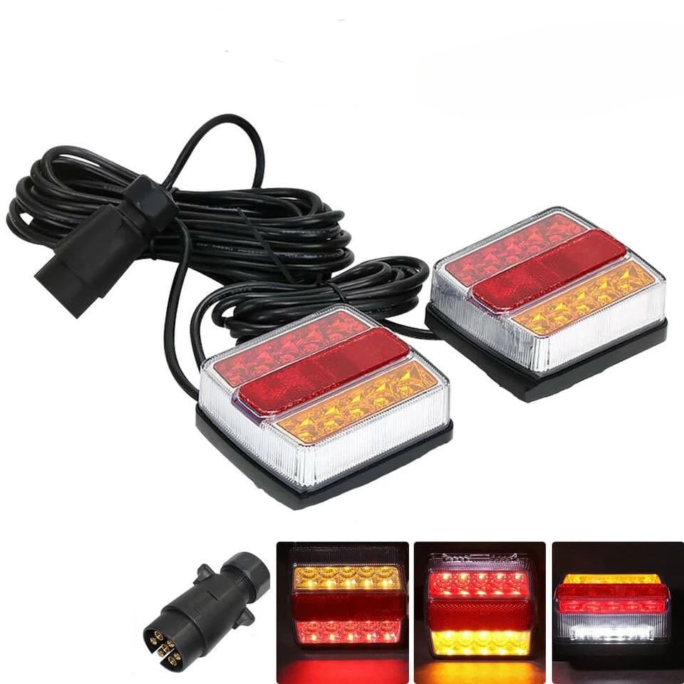 2pcs 12V Rear LED Towing Trailer Lightboard Tail Board Light 10m 7 Pin Universal License Number Plate Brake Reflector Truck Lamp