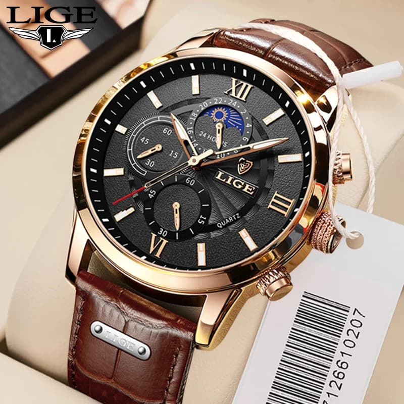 2025 LIGE Orologi da uomo Top Brand di Lusso Orologio Da Polso Da Uomo In Pelle Orologio Al Quarzo Sport Impermeabile Orologio Maschile Relogio Masculino + Box