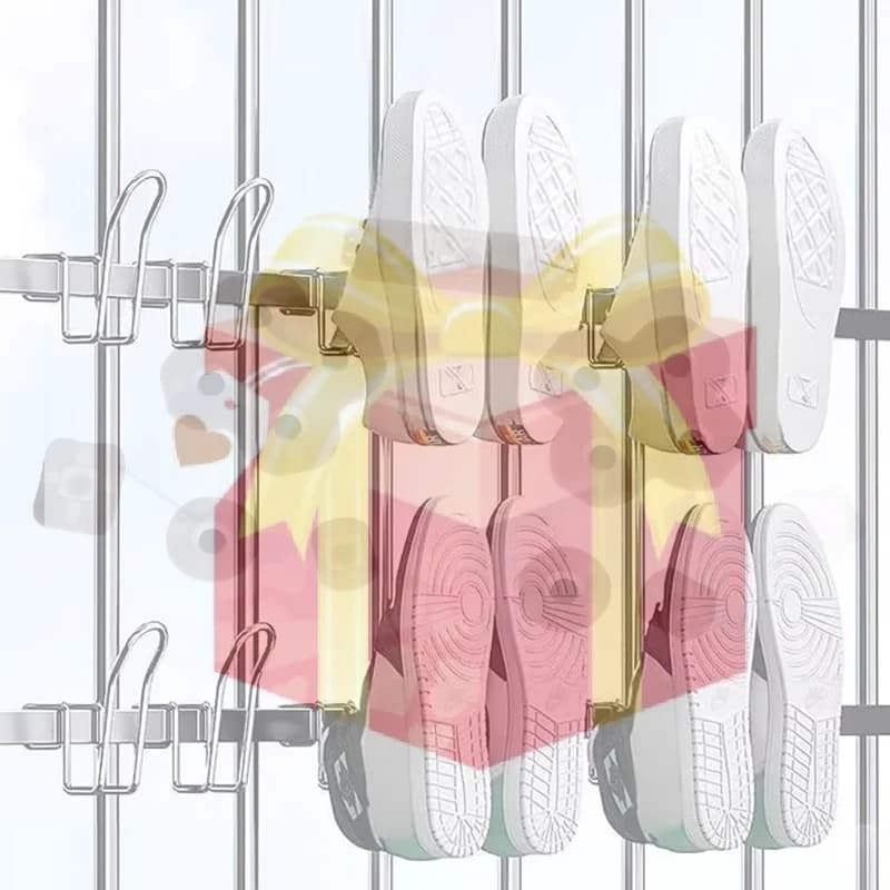 Stainless Steel Shoe Rack, Multi-Functional Shoe Rack with Double Hook Design, Shoe Drying Rack for Dehumidifying Hanging Shoes
