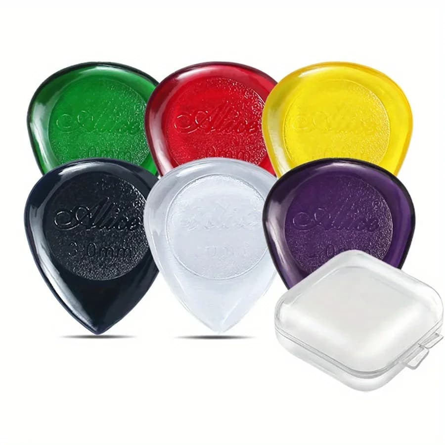Plettri per chitarra trasparenti colorati da 6 pezzi 2,5 cm Plettro a goccia spesso 1/2/3 mm con scatola di immagazzinaggio Chitarra elettrica acustica JXB