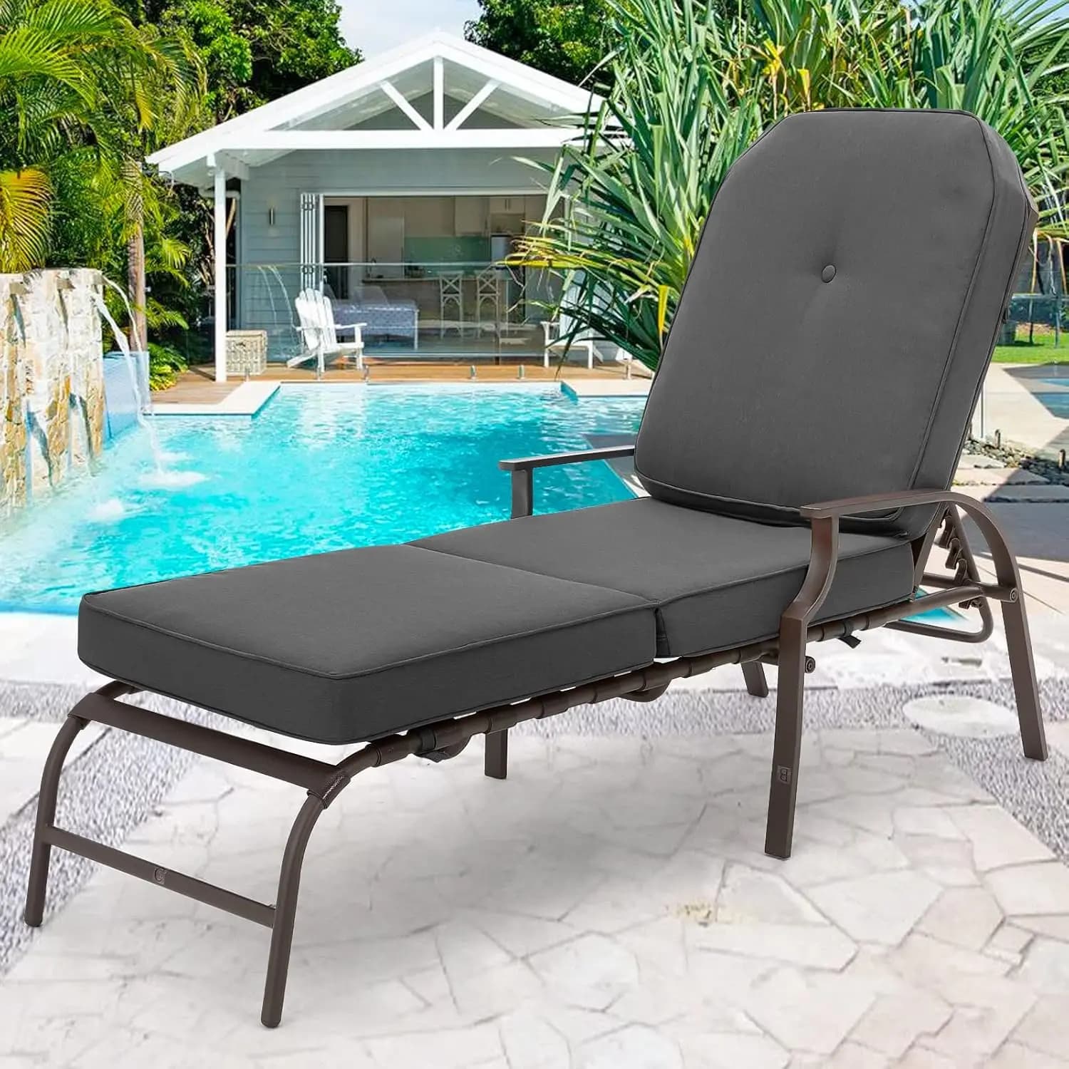 Outdoor adjustable reclining wheel with armrests and cushion for terrace, poolside, garden, 1 piece, customizable