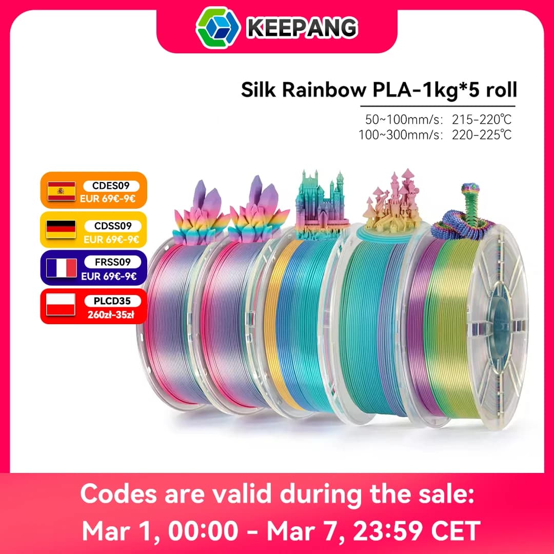 KEEPANG PLA Rainbow 3D Filament 1.75mm 5kg Silk PLA Filament Plastic Multicolor Fast Filament for 3D Printer Materials Ordered