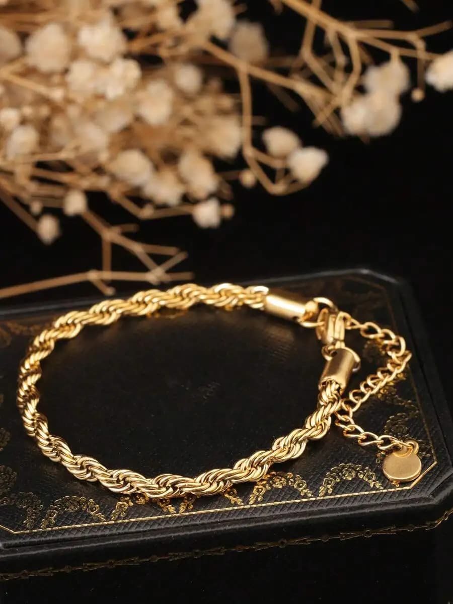 1pc 2025 Spring/Summer New 24K Gold Twisted Bracelet, Titanium Steel Hypoallergenic Adjustable Multi-Layer Stackable Jewelry