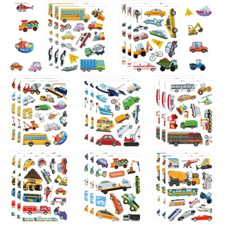 Set di 312 Adesivi Multicolore per Veicoli da Costruzione, Autoadesivi per Scrapbook e Bottiglie d'Acqua