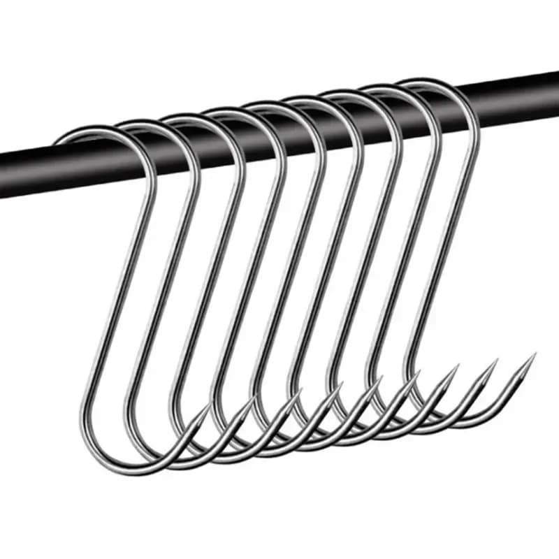5/20 pieces stainless steel S hooks with sharp tip tools for meat coat hangers hooks for hanging for butcher kitchen cooking tools