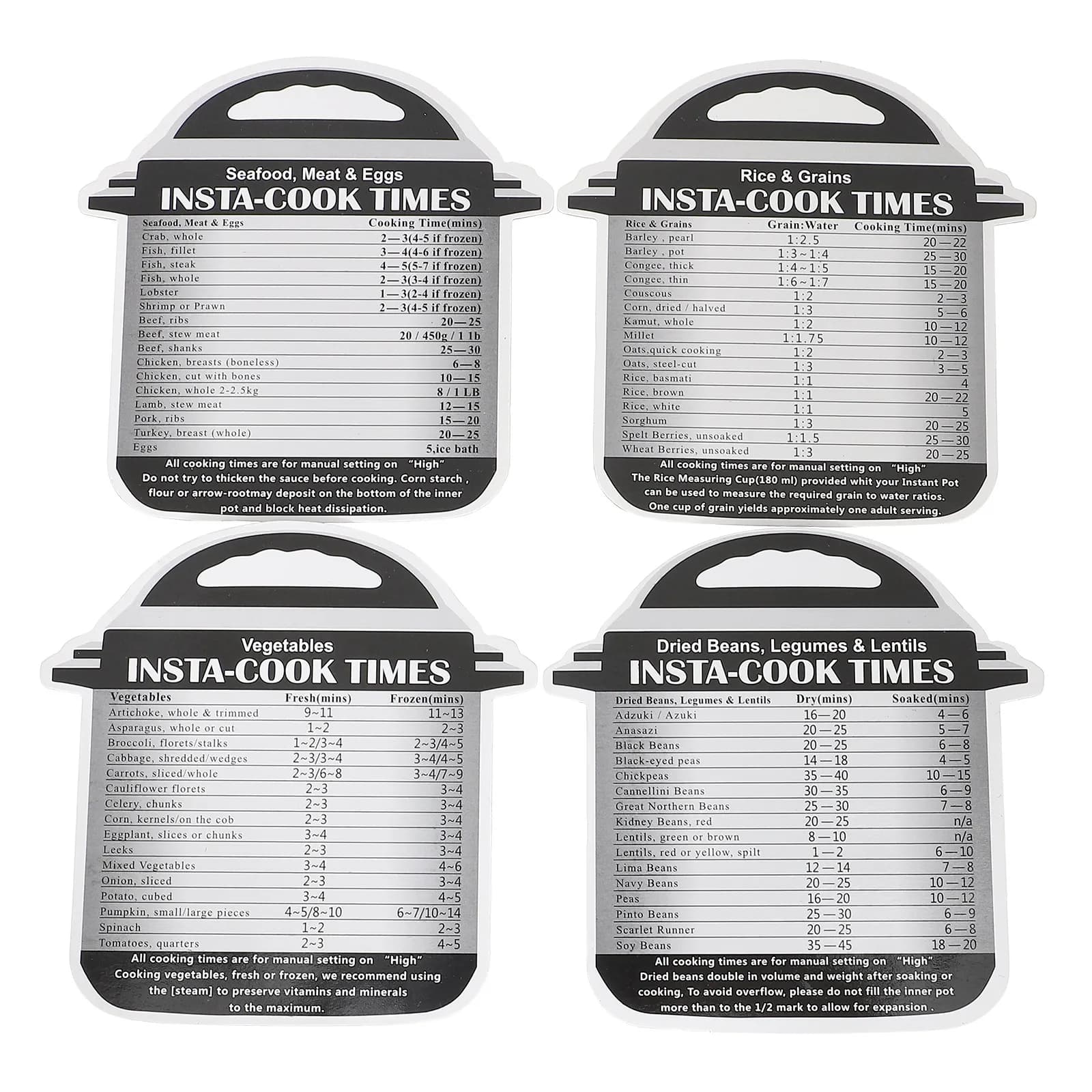Set of 4 Wall decals Simple and Useful Grigi with Cottura Time Table for Pressure Pen and Air Fryer, Kitchen Accessories